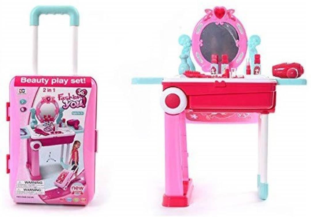 Unique Creation Trolley Case Beauty Set for Girls,Makeup Tool Sets Pretend Play Workbench Playset Educational Toy for Kids(Trolley Case Beauty Set)