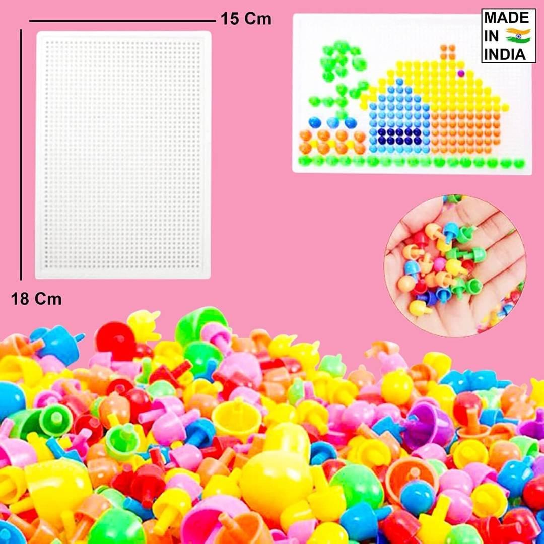 DIY Mushroom Nail Platter Pegboard Game for Kids | Knobs & Block Jigsaw Puzzle | Pack of 200+ Plastic Nails Block
