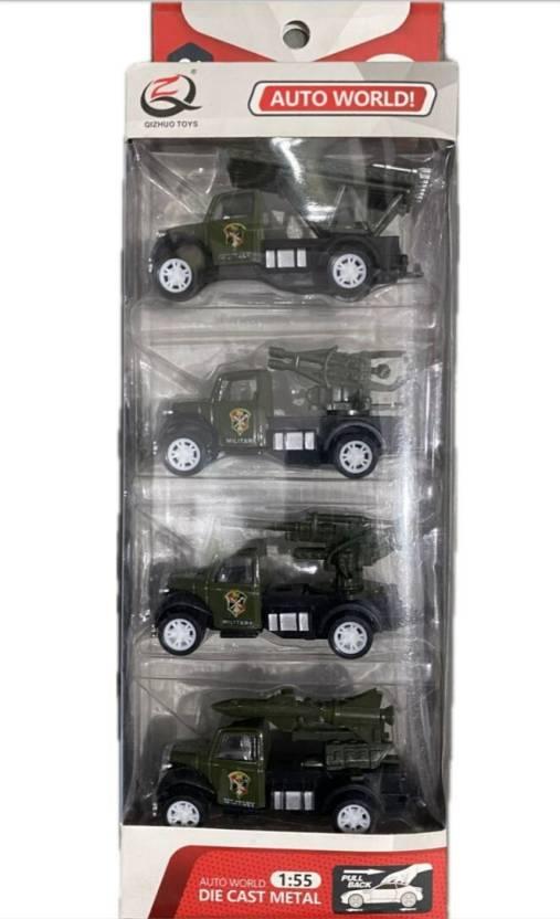 Kidoyz Die Cast 1:55 Military Truck Pull Back Metal Truck Set of 4 for Kids  (Green, Pack of: 1)