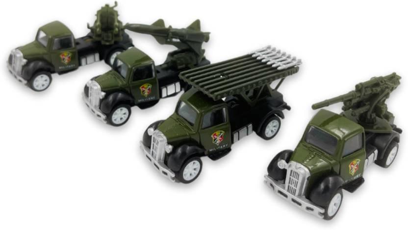 Kidoyz Die Cast 1:55 Military Truck Pull Back Metal Truck Set of 4 for Kids  (Green, Pack of: 1)