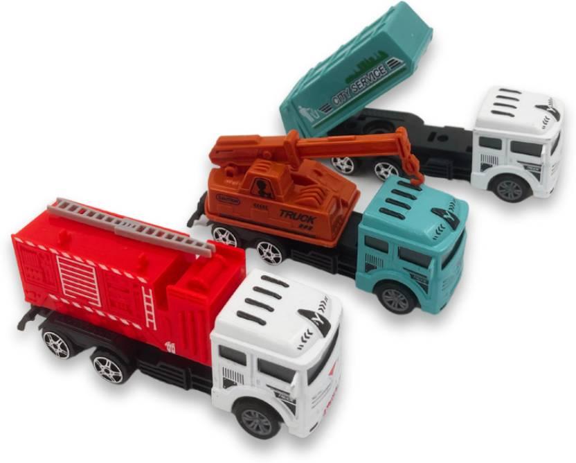 Kidoyz Die Cast City Service Vehicle Set of 3 Pull Back Metal Truck with Light & Sound  (Multicolor, Pack of: 3)