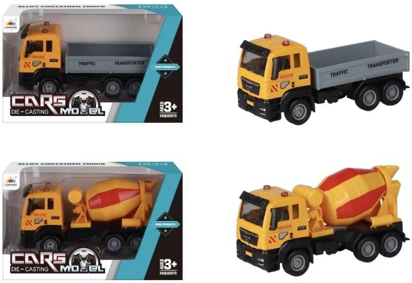 Kidoyz Die Cast Construction Vehicle Set of 2 Pull Back Truck with Light & Sound Toy  (Multicolor, Pack of: 3)