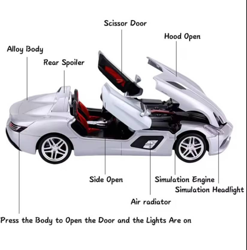 Kidoyz Die Cast 1:32 Mercedes-Benz SLR Metal Car Toy Model with Light & Sound for Kids  (Multicolor, Pack of: 1)
