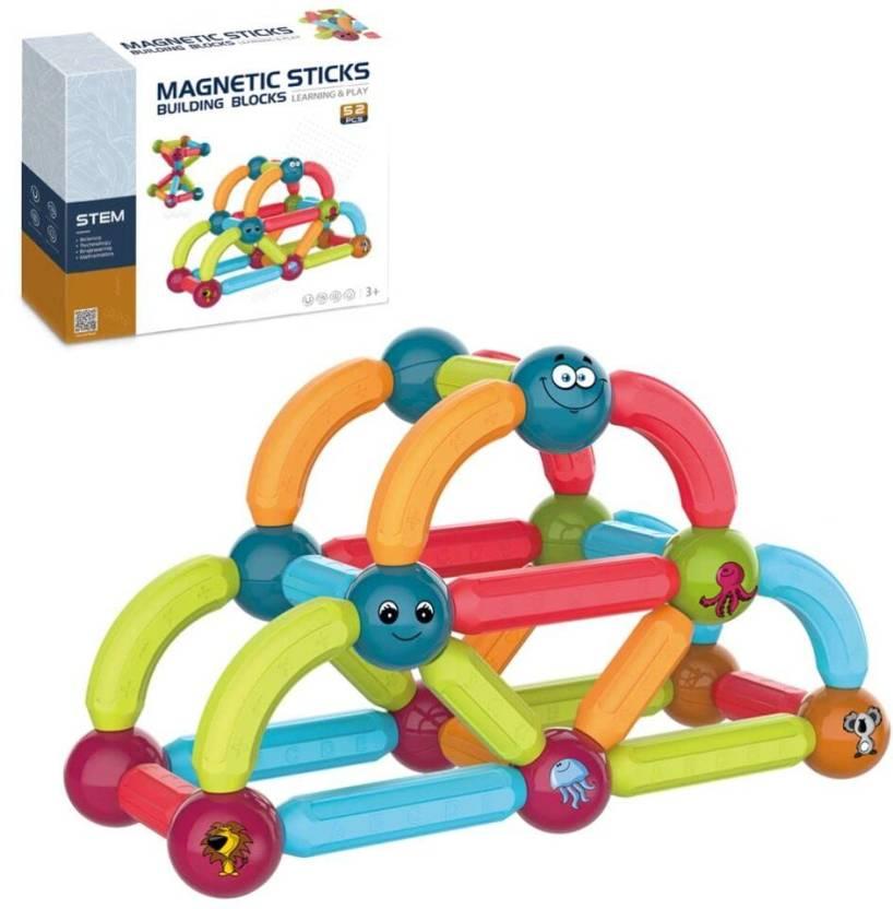 52 Piece Magnetic Building Sticks Blocks Toys Learning Sticks and Balls for Kids  (Multicolor)