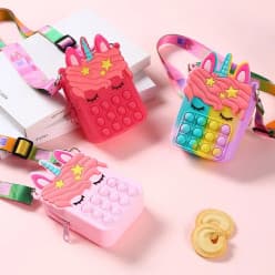 Silicon Pop up Pop It Unicorn Shape Sling Crocss Body Bag For kids (Multicolor)
