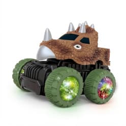Dinosaur Off-Road Vehicle Toy Car with 3D LED Lights & Music, 360° Rotating Action Car, Battery Operated Dinosaur Truck for Kids Boys & Girls, Ages 3+
