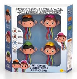 KIDOYZ Smart Boy & Smart Girl Fun Inertial Octopus Toy Set (Pack of 4) – Friction Powered Crawling Octopus Playset with Flexible Tentacles for Toddlers & Kids