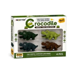 KIDOYZ 4-Pack Crocodile Inertia Toy Car Playset – Friction Powered Run While Biting Action Alligator Vehicles for Toddlers & Kids (Ages 3+)