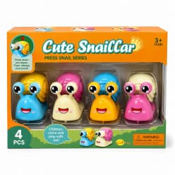 KIDOYZ Cute Snail Car Press & Go Playset (Pack of 4) – Friction Powered Crawling Snail Vehicle Toys for Toddlers & Kids (Ages 3+)