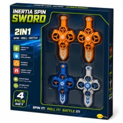 KIDOYZ 2-in-1 Inertia Spin Sword Playset (Pack of 4) – Spin, Roll & Battle Friction Spinning Toy Daggers for Kids (Ages 3+)