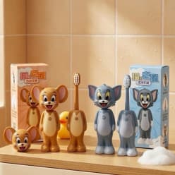 Tom & Jerry Kids Toothbrush | Fun Cartoon Character Toothbrush for Boys & Girls | Cute Animal Design, Stable Base & Soft Bristles | Attractive Kids Dental Care Toothbrush (Pack of 2)