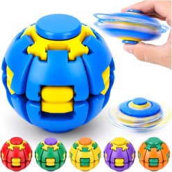 Kidoyz 2 Pack Press to Spin Fidget Ball, 360° Rotating Fidget Spinner Ball, Quiet Sensory Stress Relief Toy for Adults, Kids, Teens, Students, Office Desk, ADHD, Autism, Anxiety Relief, Portable Pocket Size