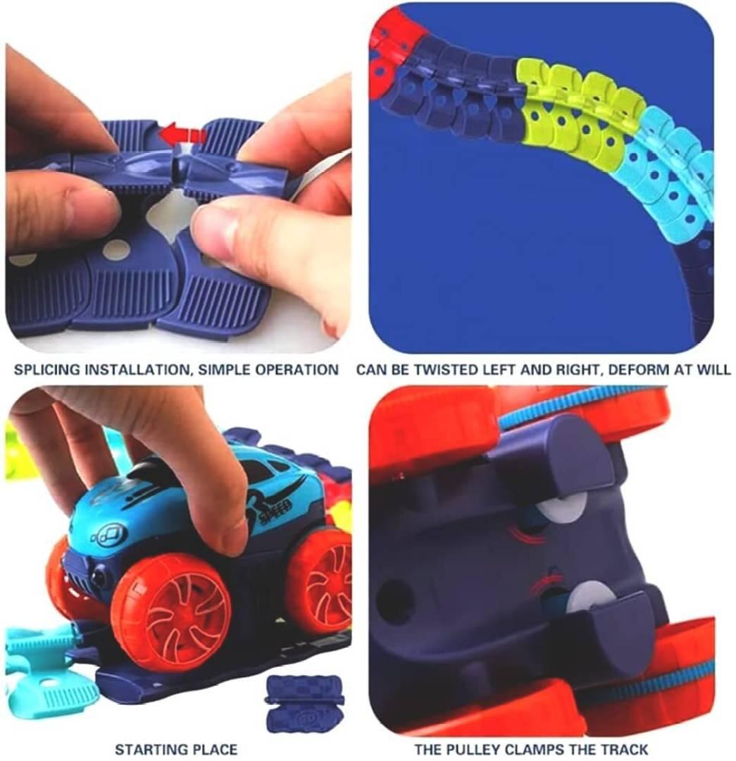 46pcs DIY Changeable Track Racing Car Set With LED Glowing & Flexible Assembled  (Multicolor)