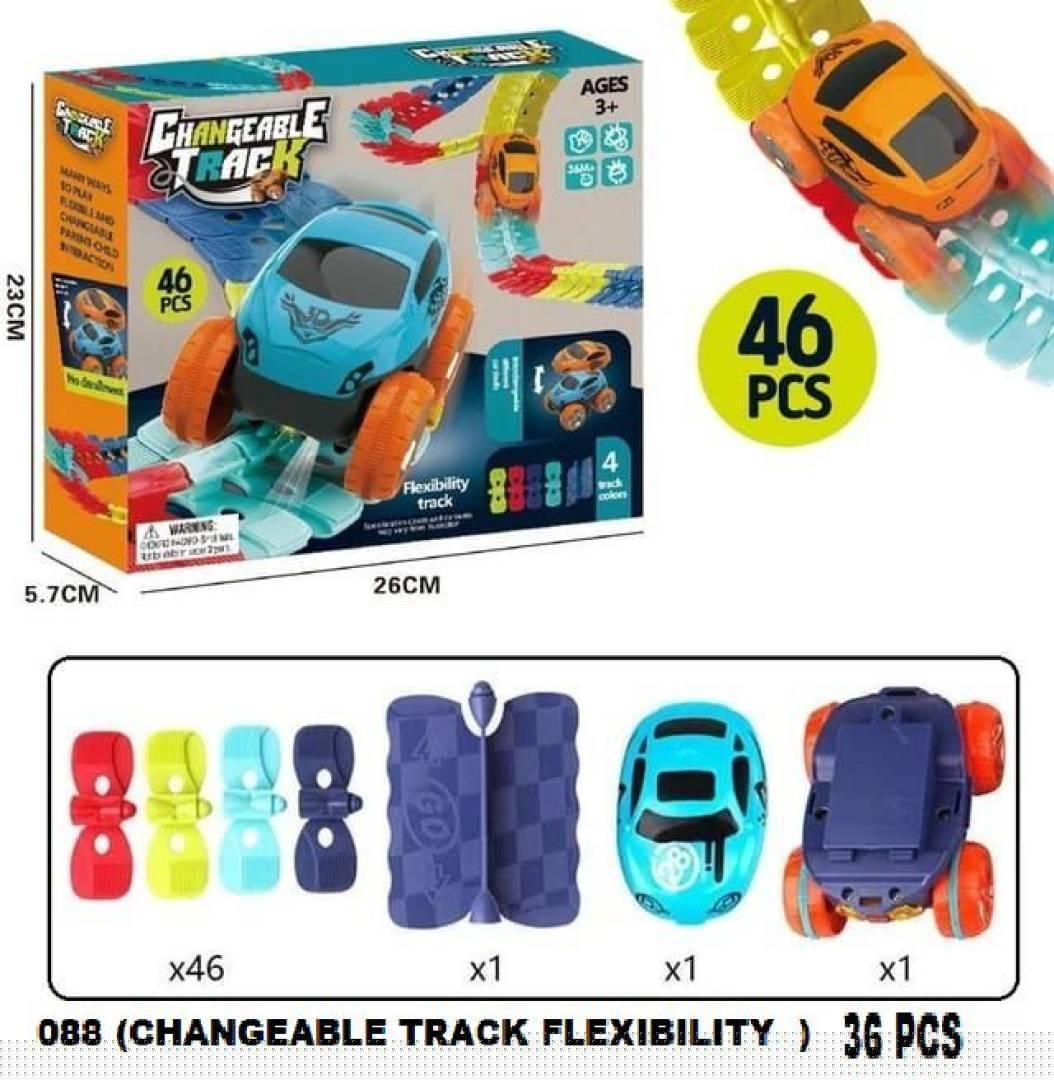 46pcs DIY Changeable Track Racing Car Set With LED Glowing & Flexible Assembled  (Multicolor)