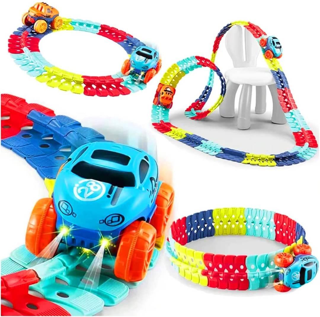 46pcs DIY Changeable Track Racing Car Set With LED Glowing & Flexible Assembled  (Multicolor)