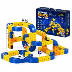 Kidoyz 169 Pcs Magnetic Building Block Track Car Set for Kids 3+ | DIY Construction Race Toy with Blocks & Electric Cars STEM Learning Educational Gift Boys Girls