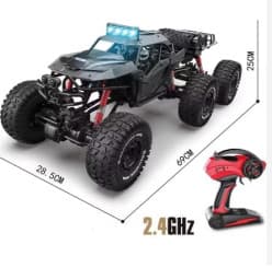 MOKA 6x6 Heavy Duty Remote Control Rock Crawler, All-Terrain Monster RC Truck with 6 Big Wheels, Shock Absorber Suspension & LED Headlights (Model 2198)