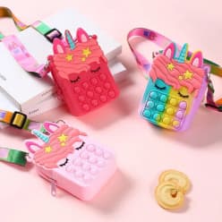 Silicon Pop up Pop It Unicorn Shape Sling Crocss Body Bag For kids (Multicolor)