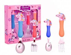 Unicorn Baby Feed Spoon and Fork Set - Cartoon Theme Stainless Steel Spoon & Fork Set for Kids Cutlery