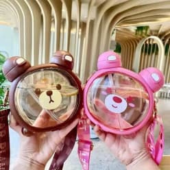 Cute Cartoon Bear Water Bottle with Straw