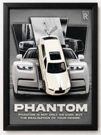 Rolls Royce Phantom White Die-Cast Car Wall Frame | 3D Model Car Wall Art Decor