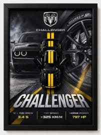 Dodge Challenger Die-Cast Car Wall Frame | 3D Model Car Wall Art Decor