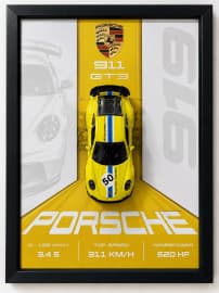 Porsche Yellow Die-Cast Car Wall Frame | 3D Model Car Wall Art Decor
