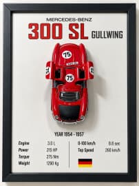 Vintage Merc 300 SL Die-Cast Car Wall Frame | 3D Model Car Wall Art Decor