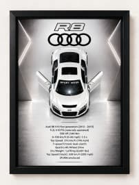 Audi R8 Die-Cast Car Wall Frame | 3D Model Car Wall Art Decor