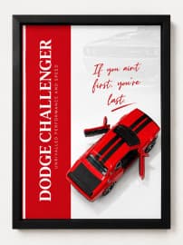 Dodge Challenger Red Die-Cast Car Wall Frame | 3D Model Car Wall Art Decor