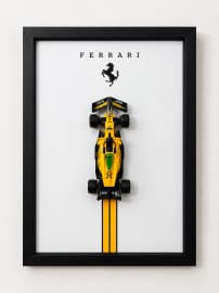 Yellow Ferrari Die-Cast Car Wall Frame | 3D Model Car Wall Art Decor