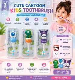 Cute Cartoon Soft Bristle Kids Toothbrush with Travel Case | Color as per Stock dispatched | Pack of 1 Pc