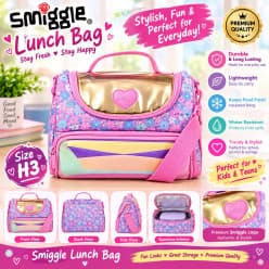Pink Floral Lunch Bag with Shoulder Strap | Gold Accent | Pack of 1 Pc