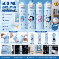 Doraemon Water Bottle for Kids | 500 ml | Color as per Stock dispatched | Pack of 1 Pc