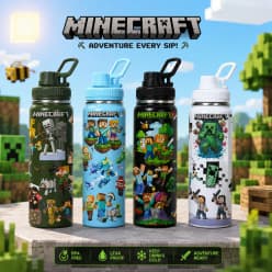 Minecraft Water Bottle for Kids | 800 ml | Color as per Stock dispatched | Pack of 1 Pc