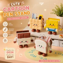 Cute Cartoon Pen Stand | Biscuit, Toast & Chocolate Characters | Color as per Stock dispatched | Pack of 1 Pc