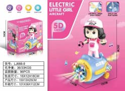 Kidoyz Electric Little Girl Aircraft Toy | 5D Light, Music & Colourful Spray Effect | Bump & Go Musical Toy