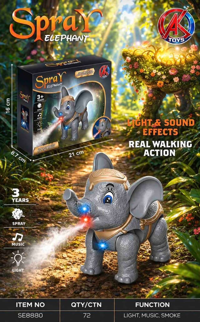 Confirmation Toy Walking Elephant Toy With Spray, Light & Music | Kidoyz